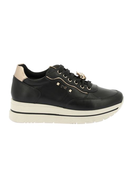 sneakers da donna in pelle nera con platform 4,5 cm e charms portafortuna NERO GIARDINI | I514102D100